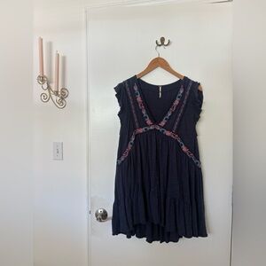 Free People Navy Embroidered Sleeveless Dress